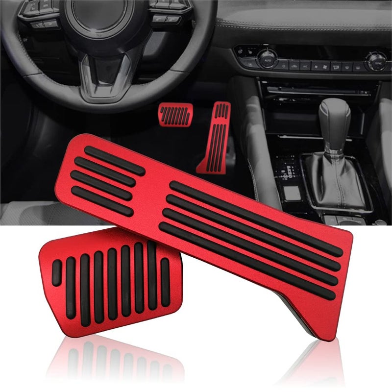 NYZAUTO Anti-Slip Performance Foot Pedal Pads kit Compatible with Mazda 2 3 6 CX3 CX5 CX9,Auto No Drilling Aluminum Brake and Gas Accelerator Pedal Covers - Red - Image 1